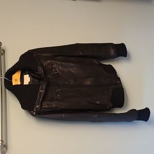 Michael Kors Black leather bomber Size Medium but more like a small.